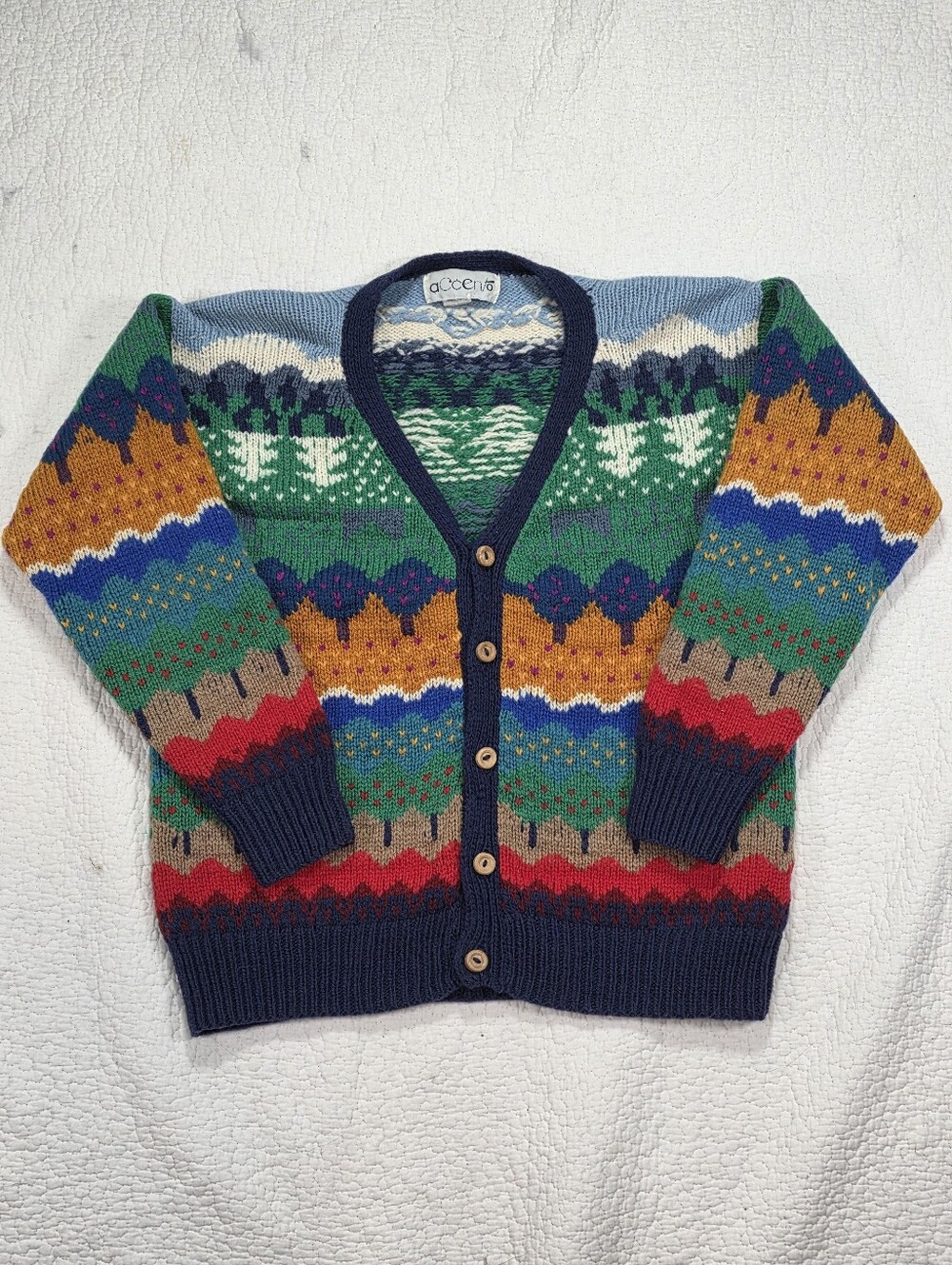 Vintage Accento Multicolor Patterned V-Neck Cardigan Sweater